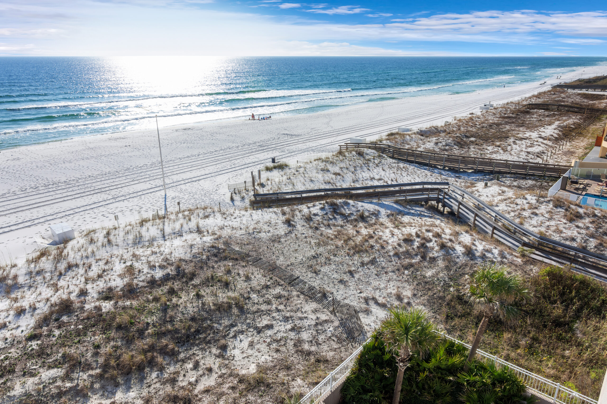 View of sand dunes along Okaloosa Island from our beach vacation rental condo