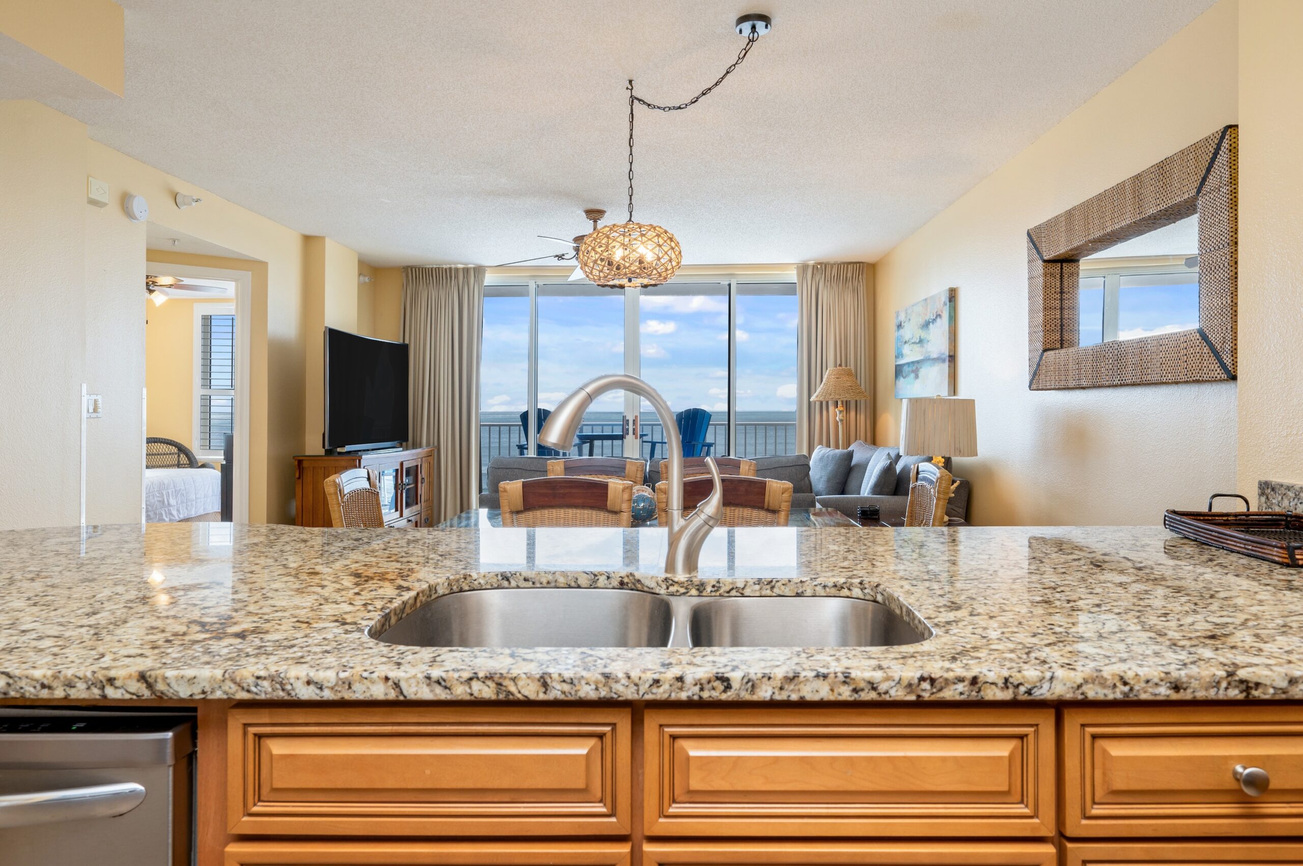 Stunning ocean view from the beach condo's kitchen