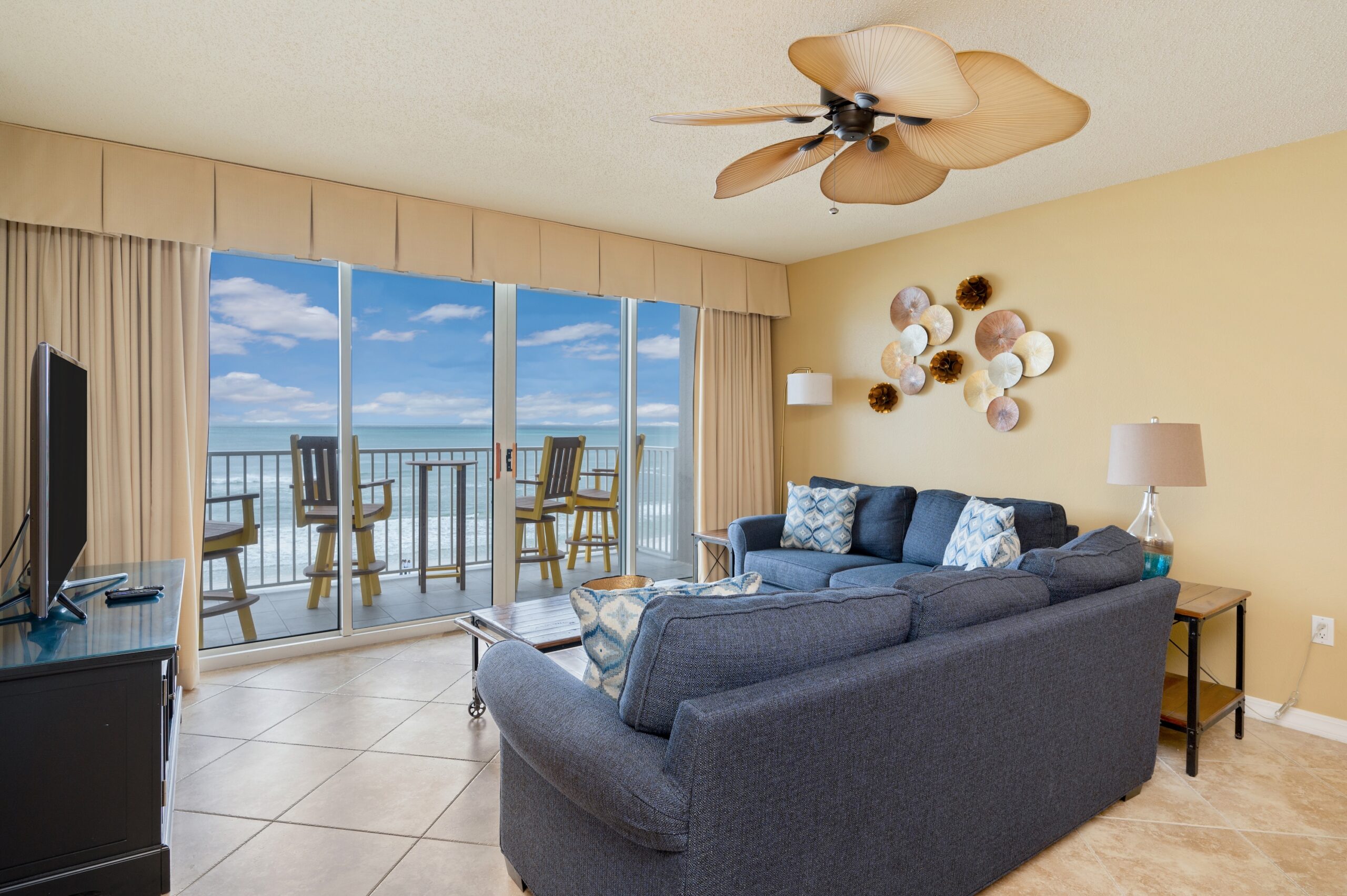 Breathtaking full ocean view from the living room of our 3-bedroom beach condo